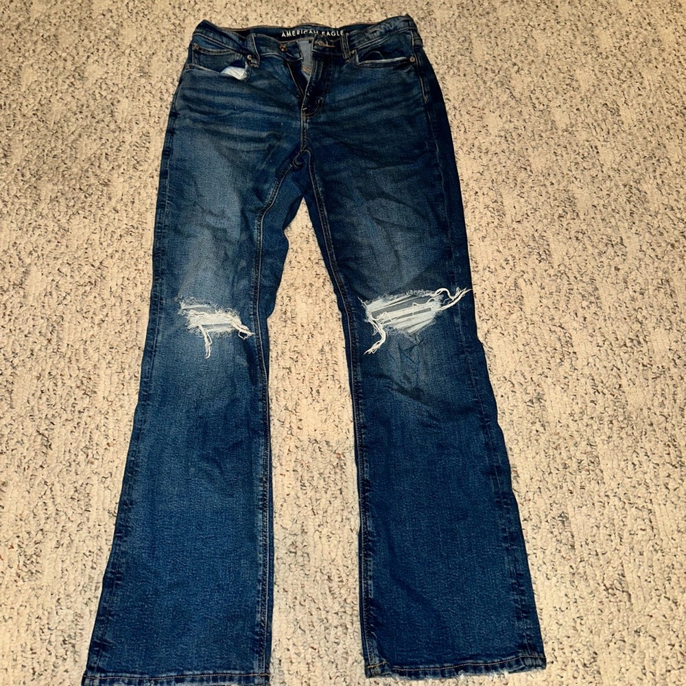 dark wash boot cut w/ rips